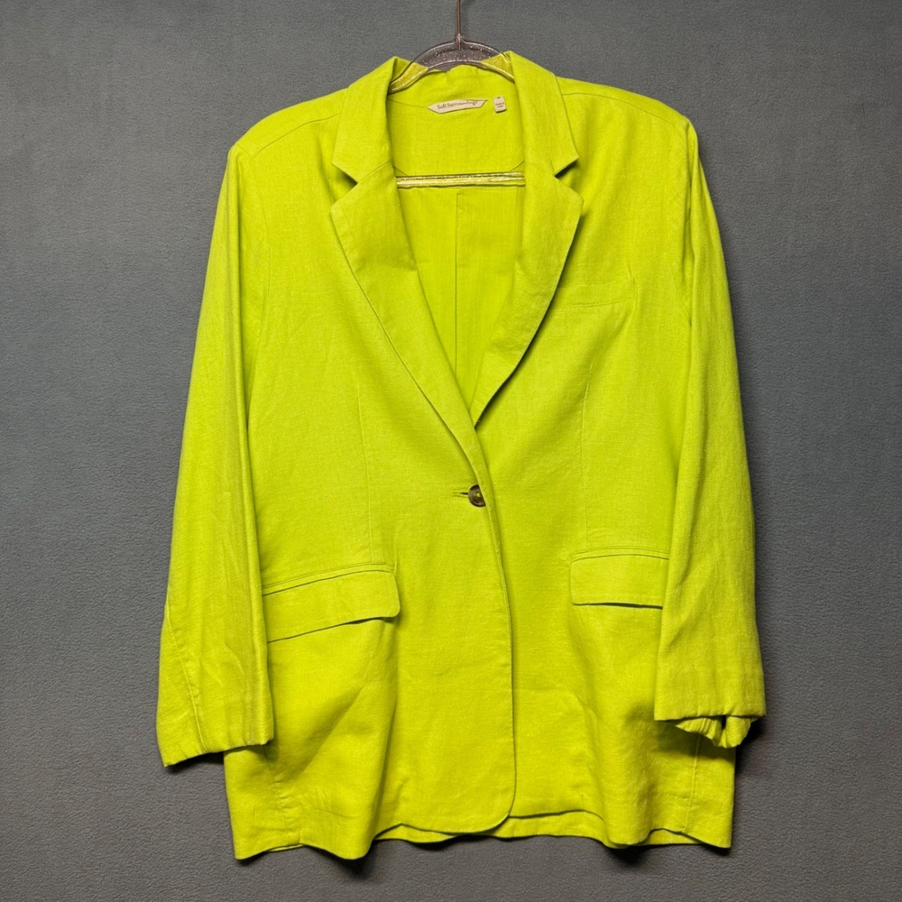 Soft Surroundings Linen Blend Blazer M Neon Lime Green Career Casual 2GF89